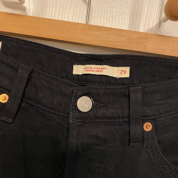 Levi’s Wedgie Straight Crop Button-fly Black Sprout Stretch Denim Jeans 29 - Picture 4 of 15